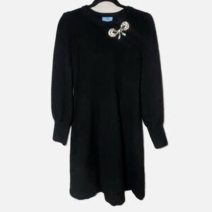 CeCe Women's crystal Beaded black Ribbon Sweater Dress size Small coquette